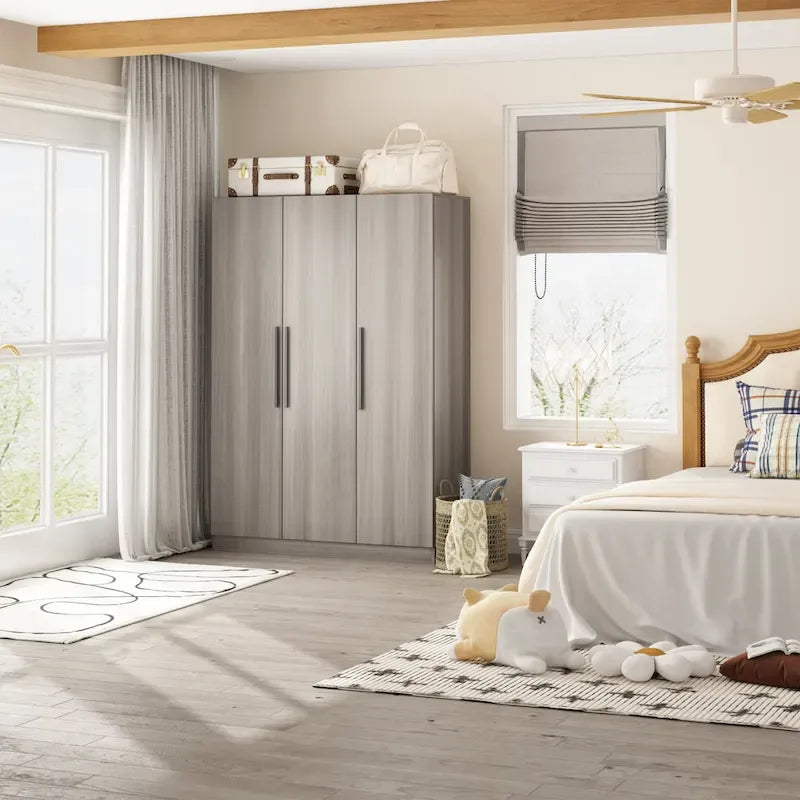 Wardrobe Armoire Wooden Closet Cabinet 6 Storage Cube and Hanging Rod