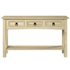 Rustic Solid Pine Console Hall Table, White Wash / Antique Brown / Gray Wash / Unpainted, 3 Drawers