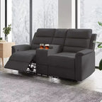 Beige/Gray Tech Fabric Reclining Loveseat Sofa, 2-Seat, Adjustable Backrest & Footrest