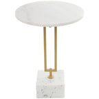Marble Geometric Side End Accent Table with Gold Metal Rectangular Stand - White