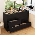 Smart Rotatable/Extendable Buffet Sideboard with 6 Drawers, Extended Countertop, Non-slip Mat, Rotating Dining Table, Kitchen Island Pantry