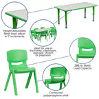 Emma and Oliver 23.625W x 47.25L Rectangular Plastic Height Adjustable Activity Table Set with 6 Chairs