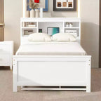 Letto a piattaforma con letto estraibile e cassetti, Letto a piattaforma contenitore con USB, Letto a piattaforma in legno con libreria