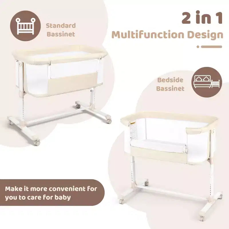 Baby Bassinet with Wheels – Beige / Gray / Pink, Bedside Sleeper, for 1 Baby