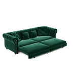 Whisen Velvet 3-in-1 King Size Pull-Out Sofa Bed & Convertible Sleeper Sofa with Movable Ottoman, Tufted Design