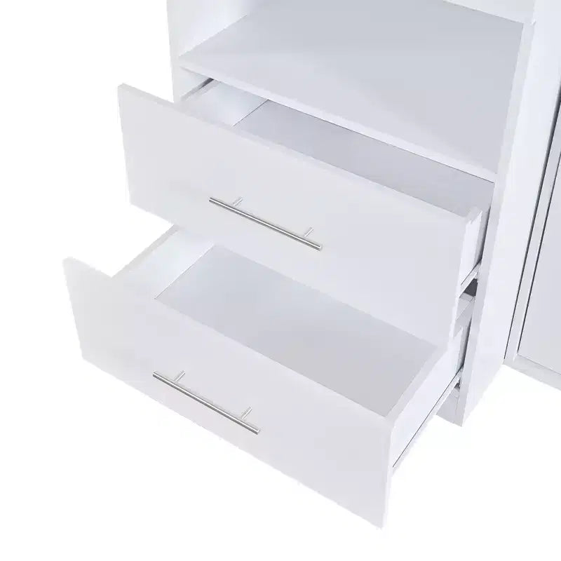 Twin Size Murphy Bed Wall Bed Frame, Wood Cabinet Bed with Built-in Wardrobe, Storage Drawers and Open Shelves, White -ModernLuxe