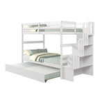 Twin over Twin Bunk Beds With Twin Trundle and Stairway Storage Function in Grey Color