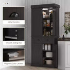 71 Kitchen Pantry Cabinet with LED Lights, 6 Door Shelves, a Drawer and 4 Adjustable Shelves
