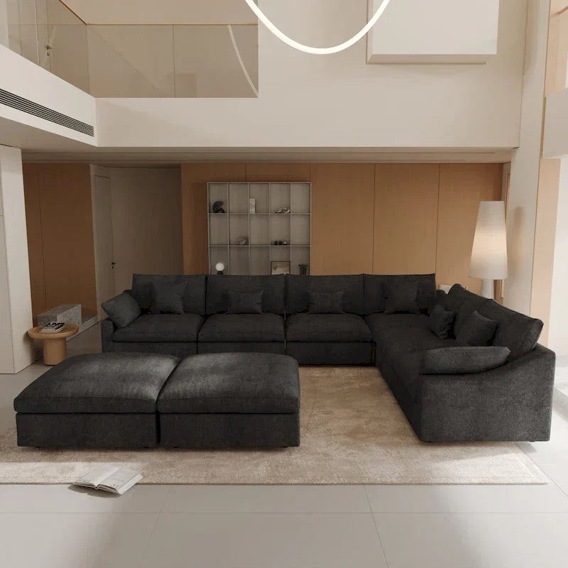 Large Linen Corner Sectional Sofa Couch for Living Room Set