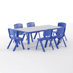 Emma and Oliver 23.625W x 47.25L Rectangular Plastic Height Adjustable Activity Table Set with 6 Chairs