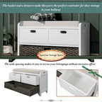 Wood Storage Bench with 2 Woven Baskets
