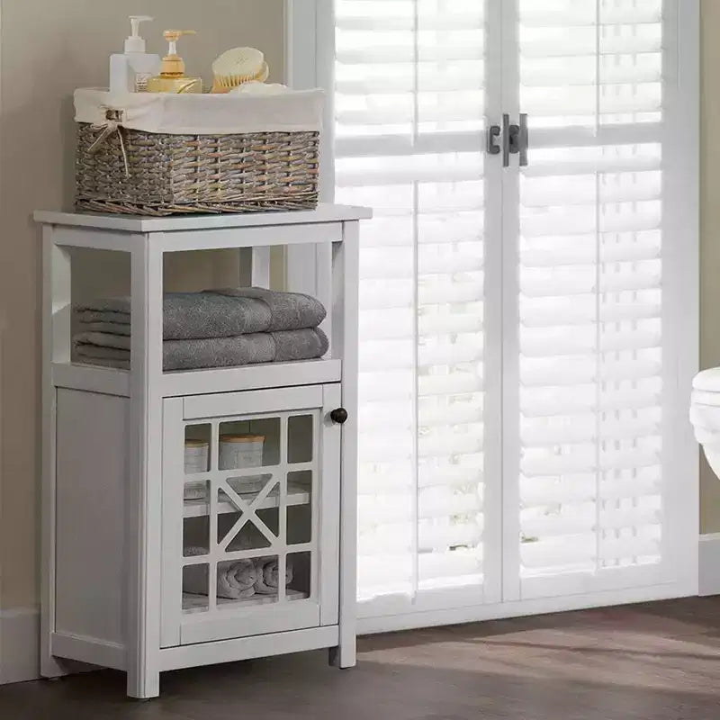 17"x29" Derby Deluxe Floor Storage Cabinet White - Alaterre Furniture: Hardwood Frame, 2-Shelf Bath Organizer