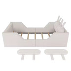 Whisen Twin - Letto a piattaforma, Letto imbottito da pavimento per bambini con cuscino a coniglio, Sponde laterali rimovibili