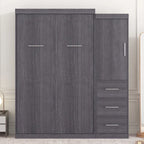 Gray Foldable Murphy Bed with Wardrobe & 3 Drawers, Full/Twin, 1-Person