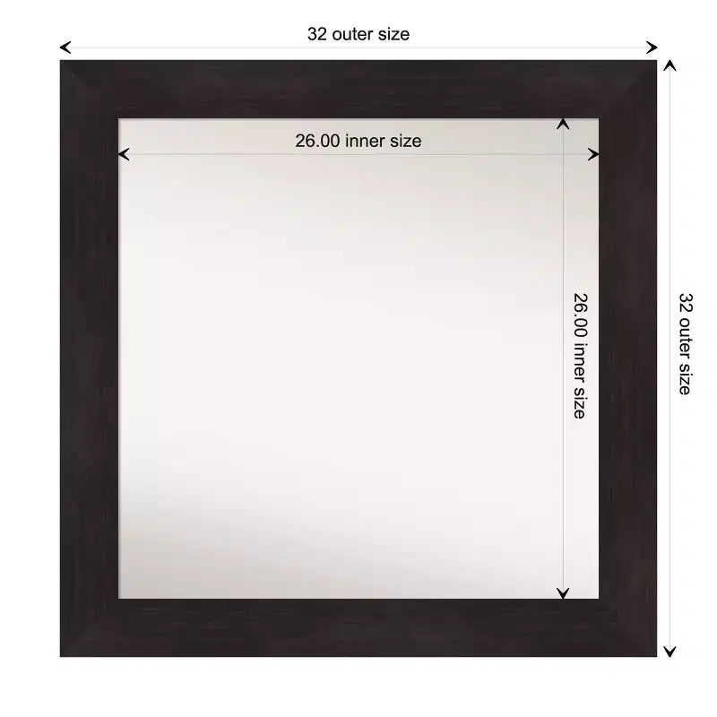 Specchio da parete per bagno 80x80 cm, senza smussatura, marrone espresso: moderna cornice quadrata in polistirene, montaggio a parete