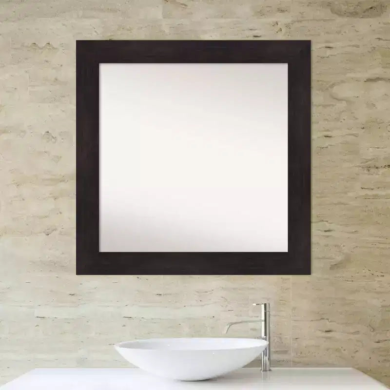 Specchio da parete per bagno 80x80 cm, senza smussatura, marrone espresso: moderna cornice quadrata in polistirene, montaggio a parete
