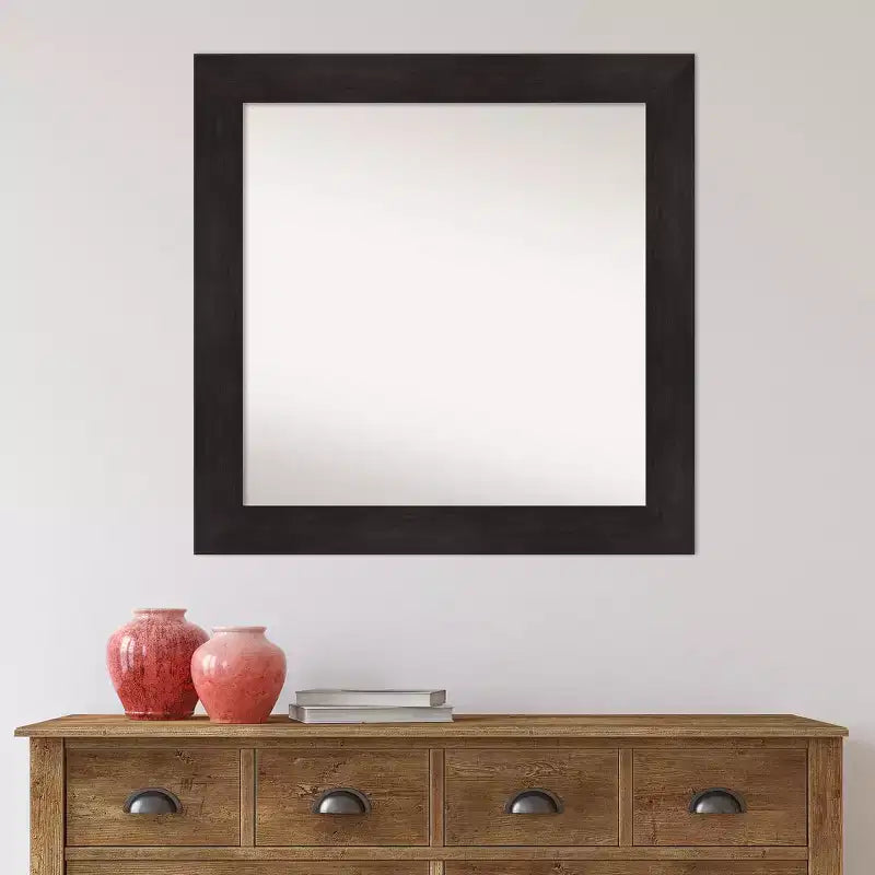 Specchio da parete per bagno 80x80 cm, senza smussatura, marrone espresso: moderna cornice quadrata in polistirene, montaggio a parete