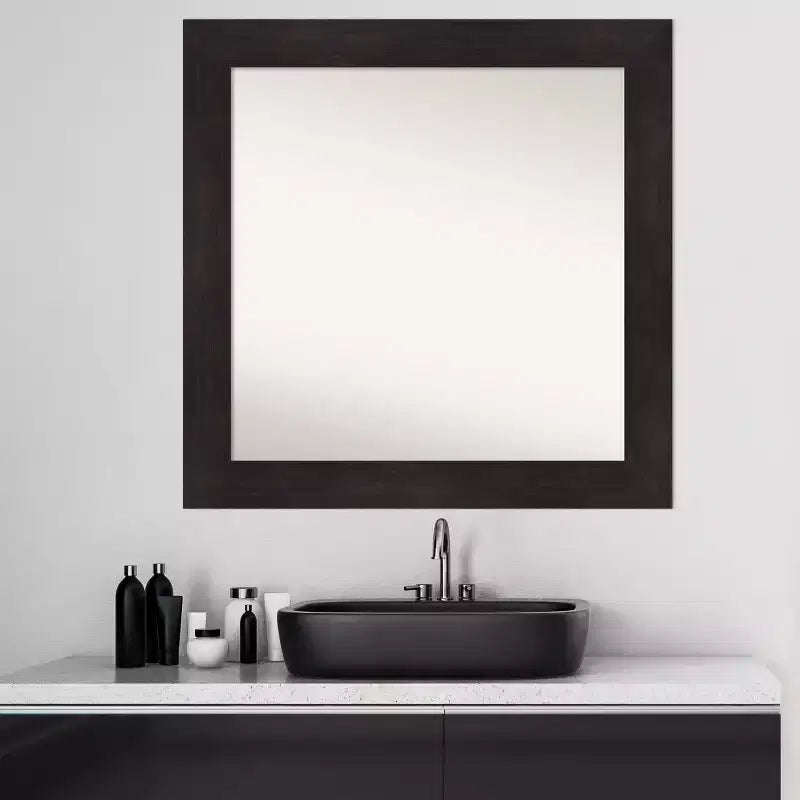 Specchio da parete per bagno 80x80 cm, senza smussatura, marrone espresso: moderna cornice quadrata in polistirene, montaggio a parete