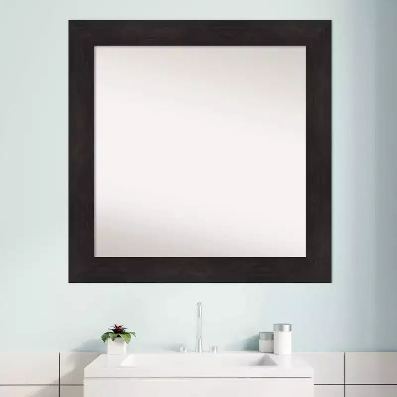 Specchio da parete per bagno 80x80 cm, senza smussatura, marrone espresso: moderna cornice quadrata in polistirene, montaggio a parete
