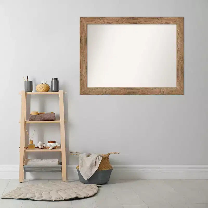 44" x 33" Specchio da Parete da Bagno Gufo Non Smussato Marrone: Rettangolare Moderno, Montaggio a Parete, Cornice in Legno