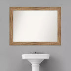 44" x 33" Specchio da Parete da Bagno Gufo Non Smussato Marrone: Rettangolare Moderno, Montaggio a Parete, Cornice in Legno