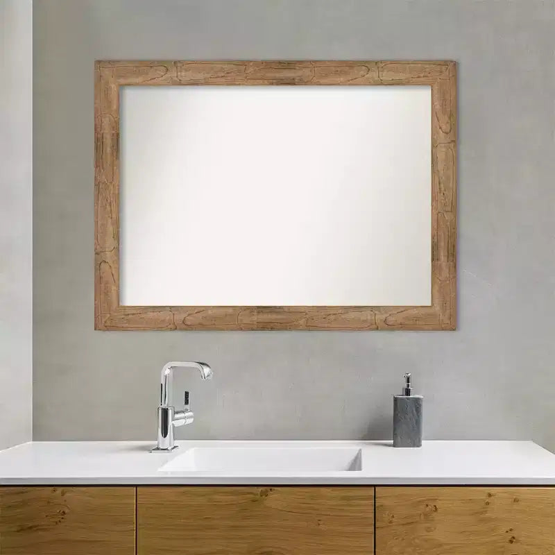 44" x 33" Specchio da Parete da Bagno Gufo Non Smussato Marrone: Rettangolare Moderno, Montaggio a Parete, Cornice in Legno