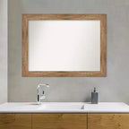 44" x 33" Specchio da Parete da Bagno Gufo Non Smussato Marrone: Rettangolare Moderno, Montaggio a Parete, Cornice in Legno