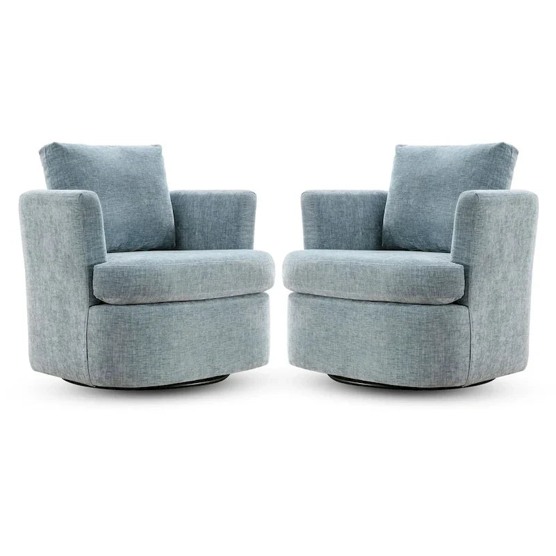 Modern Chenille Upholstered Swivel Accent Barrel Chair Set Modern Swivel Armchair for Living Room