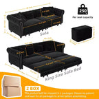 Whisen Velvet 3-in-1 King Size Pull-Out Sofa Bed & Convertible Sleeper Sofa with Movable Ottoman, Tufted Design