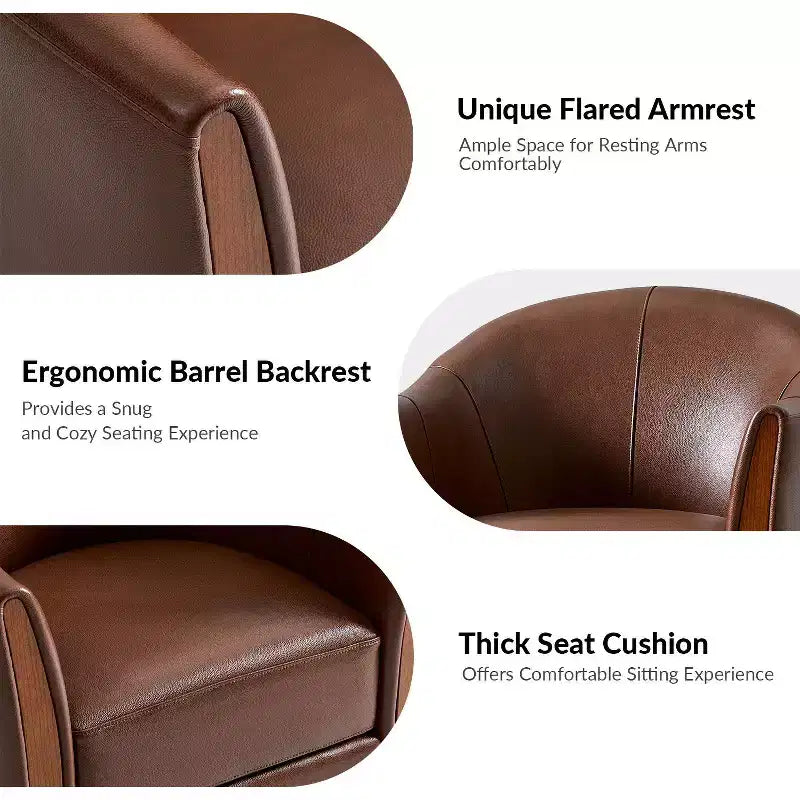 Pocono Transitional Genuine Leather Swivel Barrel Chair With Solid Wood Base Set of 2Artful Living Design