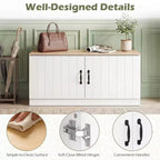 2-Door Shoe Bench wirh Adjustable Shelves Hidden Storage Space Natural + White/Whi5te