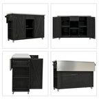 Outdoor Kitchen Island, Rustic Fir Wood with Stainless Steel Top and Smart Storage