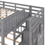 Whisen Full Over Twin & Twin Bunk Bed, Wood Triple Bunk Bed with Drawers and Guardrails
