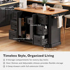 Expandable Drop-Leaf Kitchen Island, Kitchen Cart on 4 Wheels with Power Outlet, Moveable Island Table with 2 Door & 6 Drawers