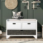 Wood Storage Bench with 2 Woven Baskets
