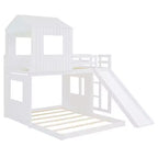 Luxystar Twin Over Full Wood Bunk Bed with Playhouse, Slide and Guardrails