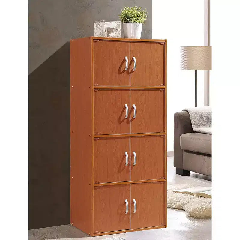 Hodedah HID44 Heavy Duty 8 Door Floor Mount Enclosed Multipurpose Storage Bookcase Cabinet for Home and Office, Beech Wood Finish