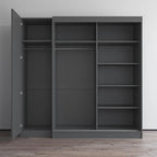 2-Door Wardrobe with Mirror, Glass Front, 2-Person (Gray / Black / White)