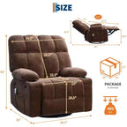 Oversized Recliner Chair for Adults, Manual Swivel Rocker Sofa, Side Pockets & Cup Holders for Big and Tall Persons, Living Room