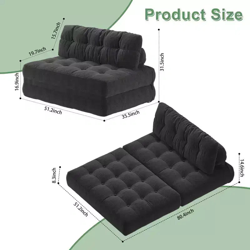 Full Corduroy Folding Sofa Bed Futon, Floor Convertible Sleeper Chair with Pillow & Back Support