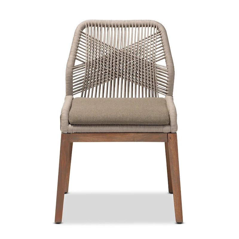 Modern Transitional-Style Rope-Woven Mahogany Dining Chair ââ‚?Gray