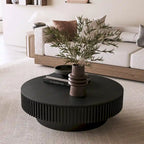 Tavolino rotondo moderno in legno massello impiallacciato con contenitore