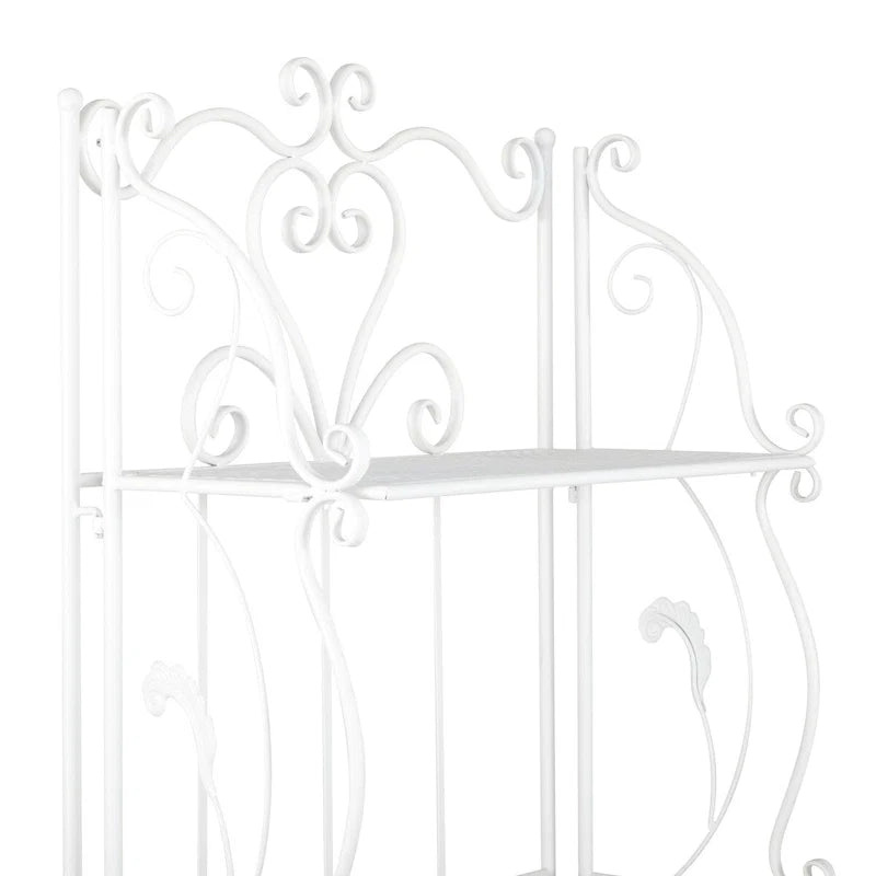 Metal Scroll Indoor Outdoor Tall Folding 5 Shelves Bakers Rack - Gold or White - Roche River Decor