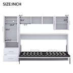 Twin Size Murphy Bed Wall Bed Frame, Wood Cabinet Bed with Built-in Wardrobe, Storage Drawers and Open Shelves, White -ModernLuxe
