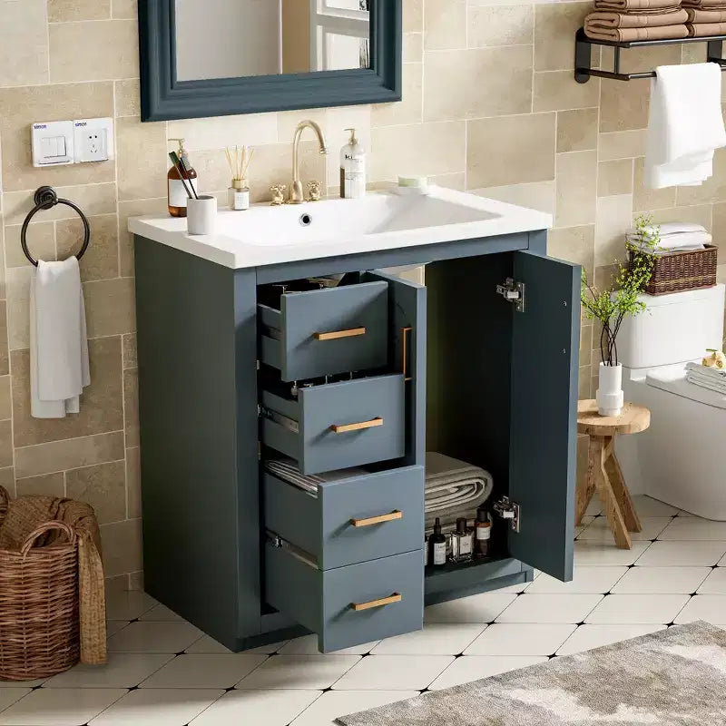 30 Single Sink Bathroom Vanity with Cabinet & 3 Drawers – Black / Blue / Green / Indigo / White