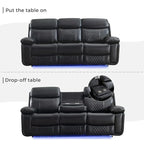 Power Reclining Sofa with Wireless Charger,Reading Light,LED Light for Living Room,Faux Leather,AC/USB Port,Cup Holder,Black