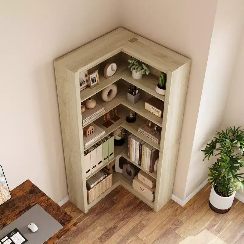 Black/White/Wood/Retro, L-Shaped Corner Bookshelf, 5-Tier, Single