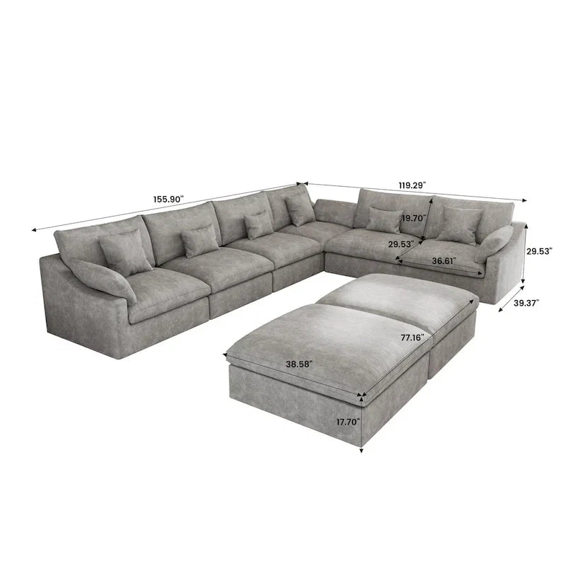 Large Linen Corner Sectional Sofa Couch for Living Room Set