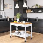 Work Center Island Table with Solid Wood Top, 48 W x 24 D x 36 H, White