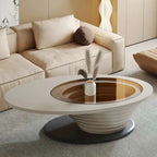 Table Basse Ovale en Verre Moderne Minimaliste Luxe Léger avec Base Grise 130 cm - L 130 cm x l 65 cm x H 36,5 cm